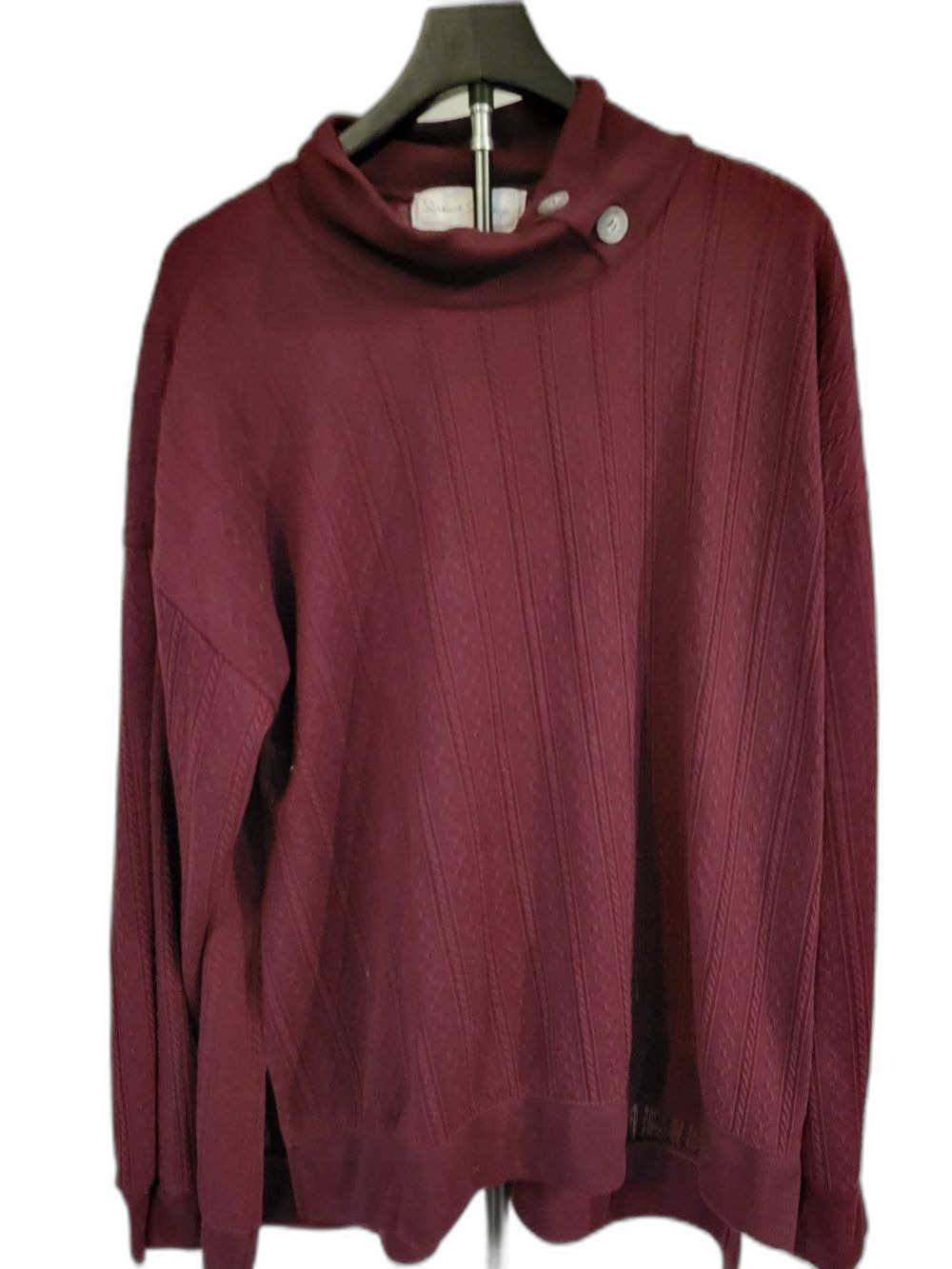 French Laundry Women’s Maroon Cowl Neck Long Sleeve Textured Knit Top